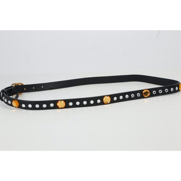 Gucci GG Marmont Rhinestone Crystal Embellished Black Leather Skinny Belt 100-40